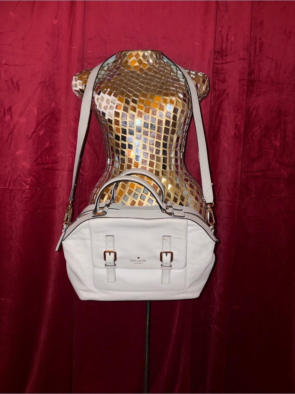 kate spade Ivory Leather Satchel with Gold Hardware